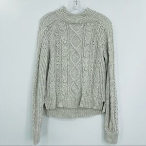 J. Crew Pom Pom Cable Knit Sweater Womens S Grey Lambs‎ Wool Fisherman